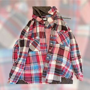 Free people multi textured button up with hood